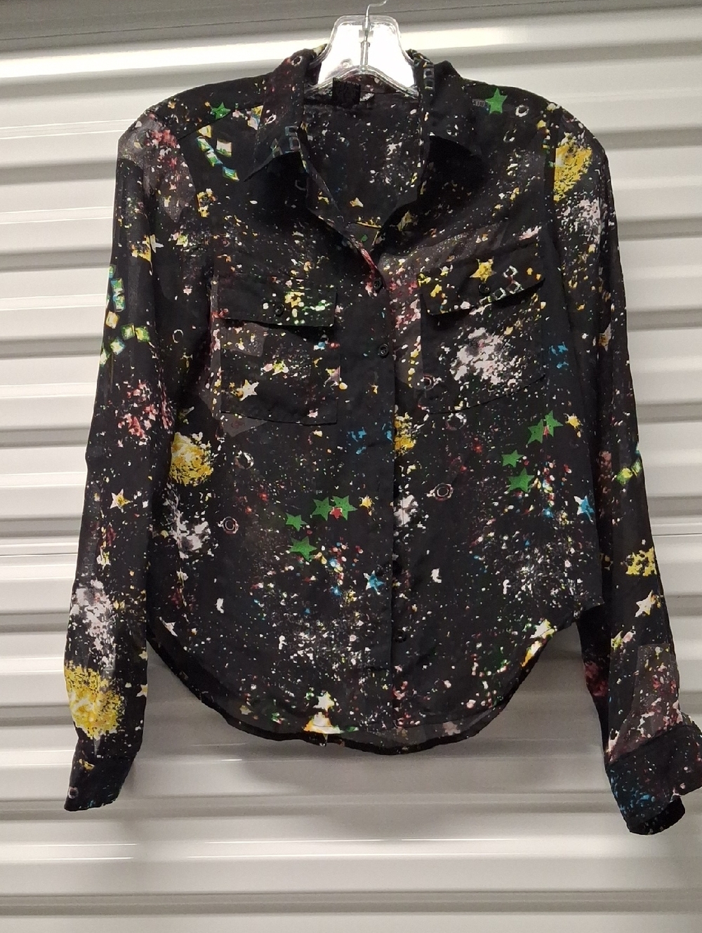 Black Star & Paint Splatter Button-Up Blouse